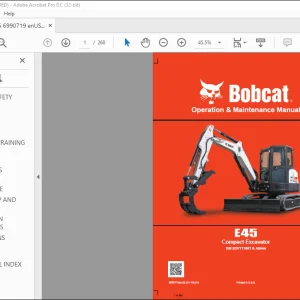 Bobcat E45 Compact Excavator Operation & Maintenance Manual SN B2VY11001 & Above  - PDF DOWNLOAD