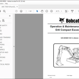 Bobcat E45 Compact Excavator Operation & Maintenance Manual SN B3NM11001 & Above  - PDF DOWNLOAD