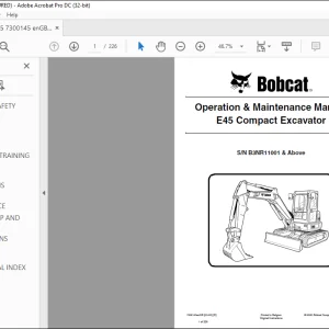 Bobcat E45 Compact Excavator Operation & Maintenance Manual SN B3NR11001 & Above  - PDF DOWNLOAD