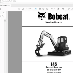 Bobcat E45 Compact Excavator Service Manual 6989437 (01-20)  - PDF  DOWNLOAD