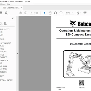 Bobcat E50 Compact Excavator Operation & Maintenance Manual SN AG3N11001 - AG3N13999  - PDF DOWNLOAD
