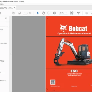 Bobcat E50 Compact Excavator Operation & Maintenance Manual SN AG3N14000 & Above -  PDF DOWNLOAD