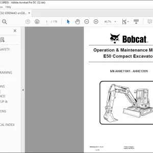 Bobcat E50 Compact Excavator Operation & Maintenance Manual SN AHHE11001 - AHHE13999  - PDF DOWNLOAD