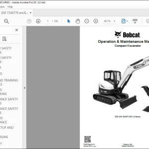Bobcat E50 Compact Excavator Operation & Maintenance Manual SN B4GP11001 & Above  - PDF DOWNLOAD