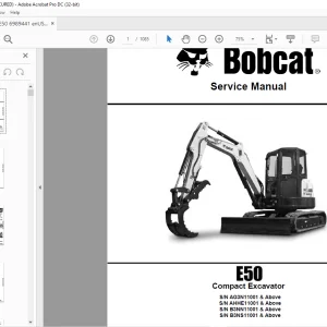 Bobcat E50 Compact Excavator Service Manual 6989441 (01-20) - PDF DOWNLOAD