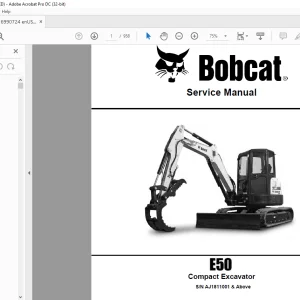 Bobcat E50 Compact Excavator Service Manual SN AJ1811001 & Above  - PDF DOWNLOAD