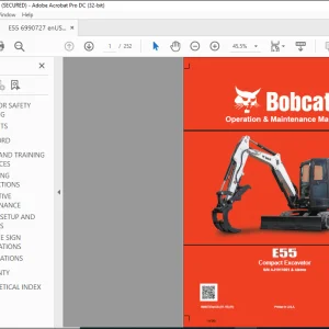 Bobcat E55 Compact Excavator Operation & Maintenance Manual SN AJ1911001 & Above  - PDF DOWNLOAD