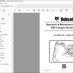 Bobcat E55 Compact Excavator Operation & Maintenance Manual SN ARWM11001 - ARWM11999 - PDF DOWNLOAD