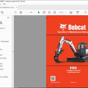 Bobcat E55 Compact Excavator Operation & Maintenance Manual SN ARWM12000 & Above  - PDF DOWNLOAD