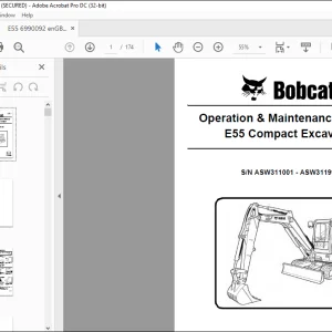 Bobcat E55 Compact Excavator Operation & Maintenance Manual SN ASW311001 - ASW311999  - PDF DOWNLOAD