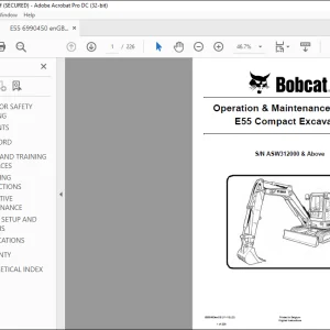 Bobcat E55 Compact Excavator Operation & Maintenance Manual SN ASW312000 & Above  - PDF DOWNLOAD