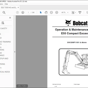 Bobcat E55 Compact Excavator Operation & Maintenance Manual SN B3NP11001 & Above -  PDF DOWNLOAD