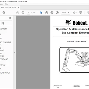 Bobcat E55 Compact Excavator Operation & Maintenance Manual SN B3NT11001 & Above  - PDF DOWNLOAD