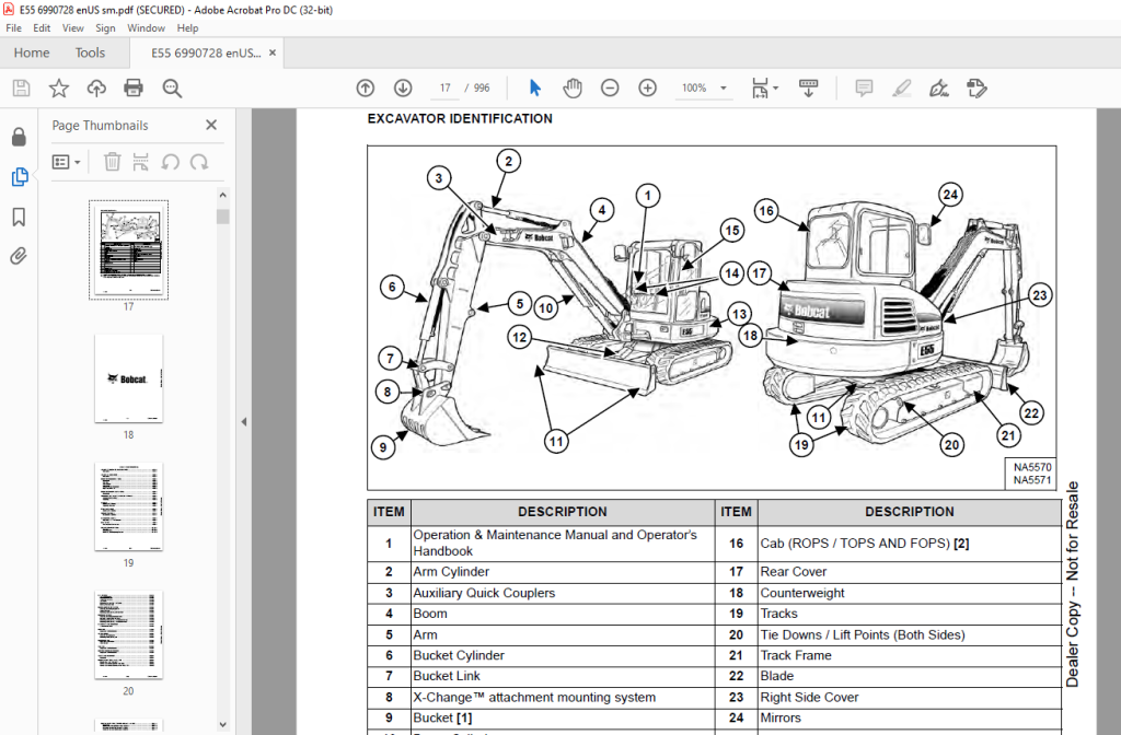 Bobcat E55 Compact Excavator Service Manual 6990728 (0719) PDF