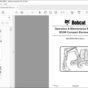 Bobcat E55W Compact Excavator Operation & Maintenance Manual SN AEFB11001 & Above - PDF DOWNLOAD