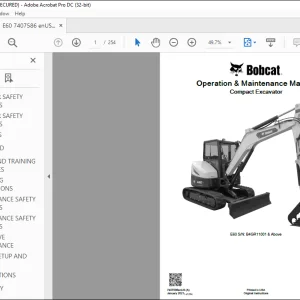 Bobcat E60 Compact Excavator Operation & Maintenance Manual SNB4GR11001 & Above - PDF DOWNLOAD