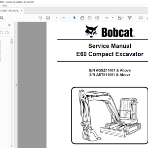 Bobcat E60 Compact Excavator Service Manual - HeyDownloads - Manual ...