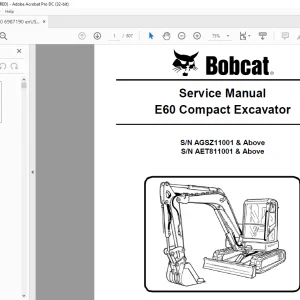 Bobcat E60 Compact Excavator Service Manual - PDF DOWNLOAD