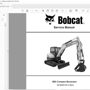 Bobcat E60 Compact Excavator Service Manual SN B4GR11001 & Above -  PDF DOWNLOAD
