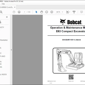Bobcat E63 Compact Excavator Operation & Maintenance Manual SN B34R11001 & Above -  PDF DOWNLOAD