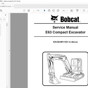 Bobcat E63 Compact Excavator Service Manual SN B34R11001 & Above  - PDF DOWNLOAD