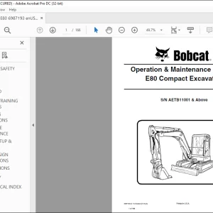Bobcat E80 Compact Excavator Operation & Maintenance Manual - PDF DOWNLOAD