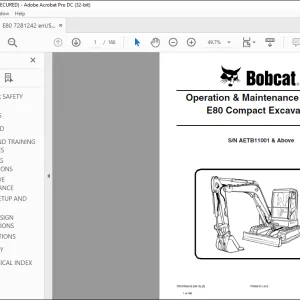 Bobcat E80 Compact Excavator Operation & Maintenance Manual SN AETB11001 & Above -  PDF DOWNLOAD