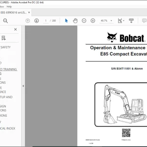 Bobcat E85 Compact Excavator Operation & Maintenance Manual SN B34T11001 & Above - PDF DOWNLOAD