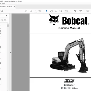 Bobcat E85 Excavator Service Manual 7320318 (08-20) - PDF DOWNLOAD
