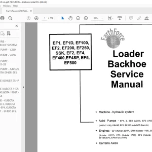 Bobcat EF1 EF1D EF100 EF2 EF200 EF250 SSK EF2 EF4 EF400 EF4SP EF5 EF500 Loader Backhoe Service Manual PDF DOWNLOAD