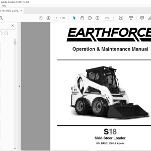 Bobcat EarthForce S18 Skid-Steer Loader Operation & Maintenance Manual SN B47G11001 & Above - PDF DOWNLOAD