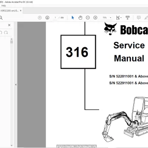 Bobcat Excavator 316 Service Manual 6902285 (10-12)  - PDF DOWNLOAD