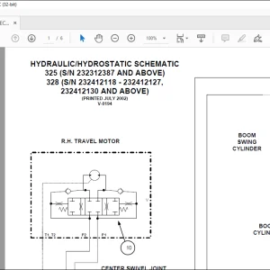 Bobcat Excavator 325 328 Hydraulic/Hydrostatic Schematic Manual V-0194  - PDF DOWNLOAD