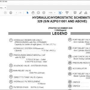 Bobcat Excavator 329  Hydraulic/Hydrostatic Schematic Manual V-0842  - PDF DOWNLOAD