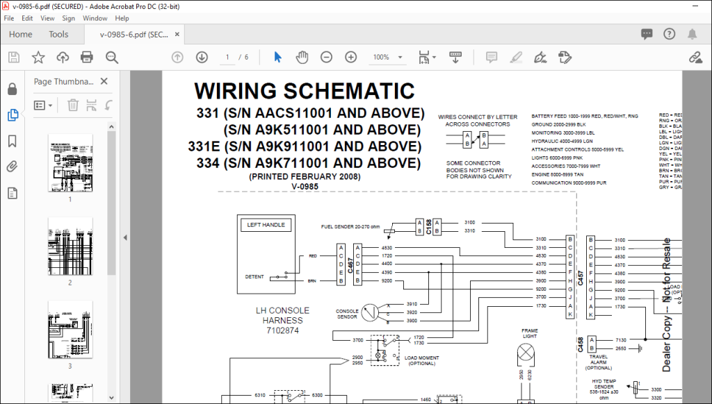 Bobcat Excavator 331 331E 334 Electrical Wiring Schematic Manual V-0985