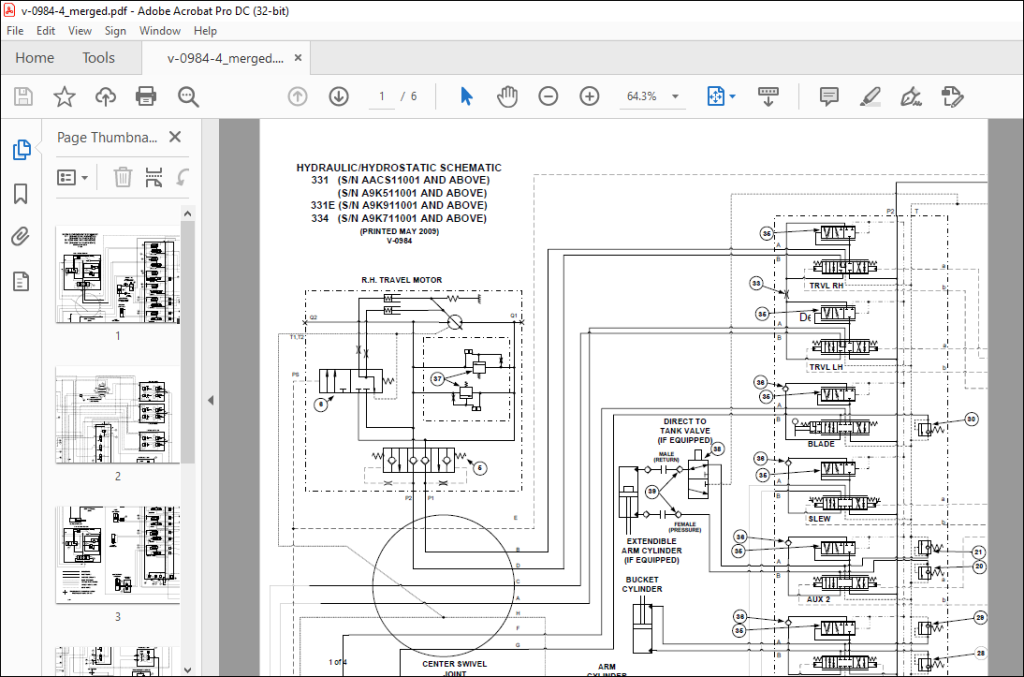 Bobcat Excavator 331 331E 334 Hydraulic/Hydrostatic Schematic Manual V