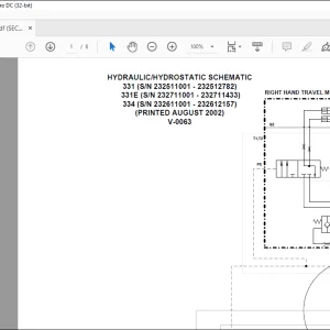 Bobcat Excavator 331 331E 334 Hydraulic/Hydrostatic Schematic Manual V-0063  - PDF DOWNLOAD