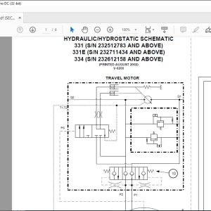 Bobcat Excavator 331 331E 334 Hydraulic/Hydrostatic Schematic Manual V-0200 -  PDF DOWNLOAD