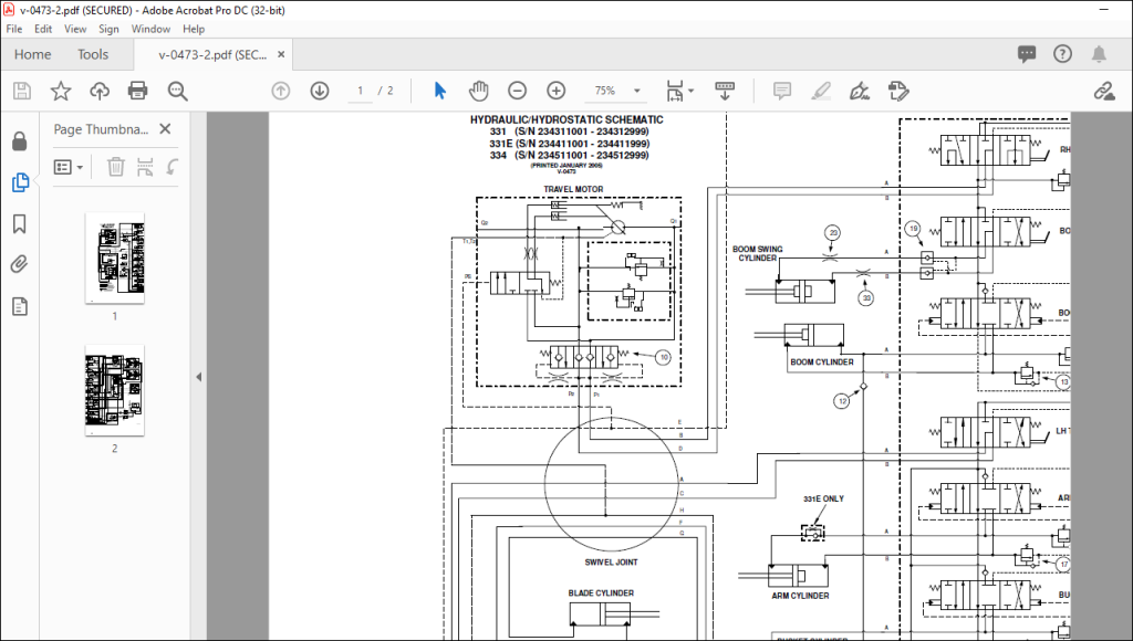 Bobcat Excavator 331 331E 334 Hydraulic/Hydrostatic Schematic Manual V