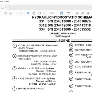 Bobcat Excavator 331 331E 334 Hydraulic/Hydrostatic Schematic Manual V-0633 - PDF DOWNLOAD