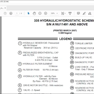 Bobcat Excavator 335 Hydraulic/Hydrostatic Schematic Manual V-0891legend - PDF DOWNLOAD