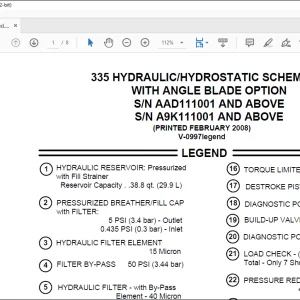 Bobcat Excavator 335 Hydraulic/Hydrostatic Schematic Manual V-0997legend - PDF DOWNLOAD