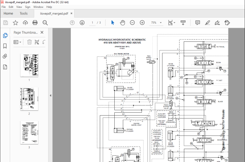 Bobcat Excavator 418 Hydraulic/Hydrostatic Schematic Manual V-1213- PDF