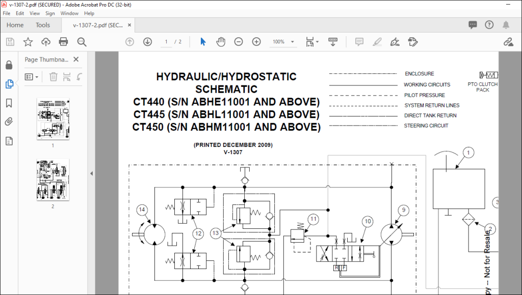 Bobcat Compact Tractor CT445 CT450 Hydraulic Schematic Manual V-1307