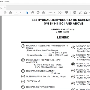 Bobcat Excavator E85 HYDRAULIC/HYDROSTATIC SCHEMATIC MANUAL V-1656 legend -  PDF DOWNLOAD