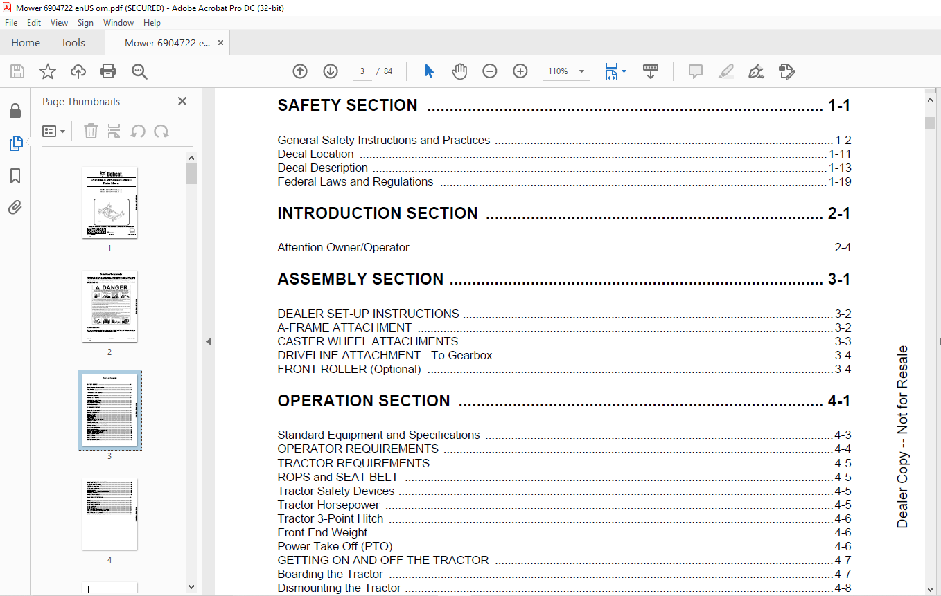 Bobcat Finish Mower 3FM60 3FM72 Operation & Maintenance Manual - PDF