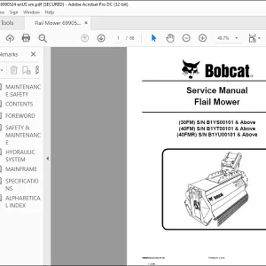 Bobcat Flail Mower 30FM 40FM 40FMR Flail Mower Service Manual 6990524 (04-15)- PDF DOWNLOAD