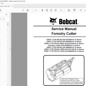 Bobcat Forestry Cutter FRC50 FRC50 FRC50 2SPD FRC60 FRC60 2 SPD FRC70 2 SPD Service Manual 6904962 (08-16) -  PDF DOWNLOAD