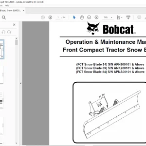 Bobcat Front Compact Tractor Snow Blade 54 69 84 Operation & Maintenance Manual  - PDF DOWNLOAD