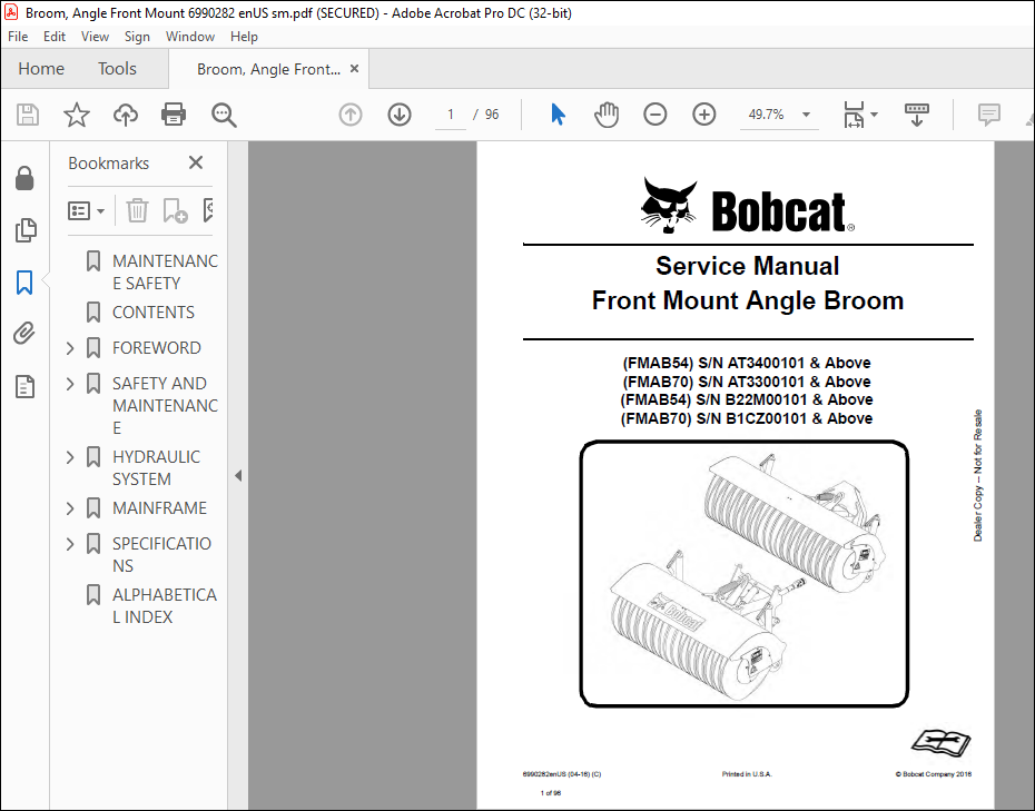 Bobcat Front Mount Angle Broom Fmab Fmab Fmab Fmab Service